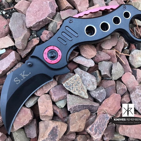 Monogram Knife, Custom Knives, Pocket Knife, Tactical Knife, Personalized Knife, Engraved Knives, Folding Knife, Karambit Hawkbill