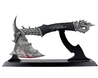 Cuchillo de monograma, cuchillos personalizados, cuchillo de fantasía, daga de fantasía grabada personalizada, 14.5 "Fantasy Dragon Axe Knife Dagger w / Stand Home Decor