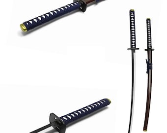 Monogram Custom Japanese Katana, Personalized Sword, Engraved Sword, 38" Fantasy Samurai Katana Sword with Blue/Brown Saya