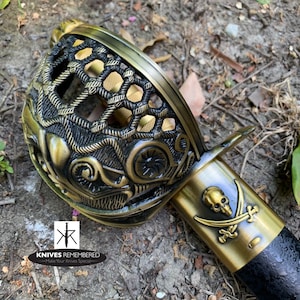 Monogram Sword, Custom Sword, Personalized Sword, Engraved Sword, Pirate of Caribbean Mermaid Pirate Cutlass Sword Basket Guard & Scabbard
