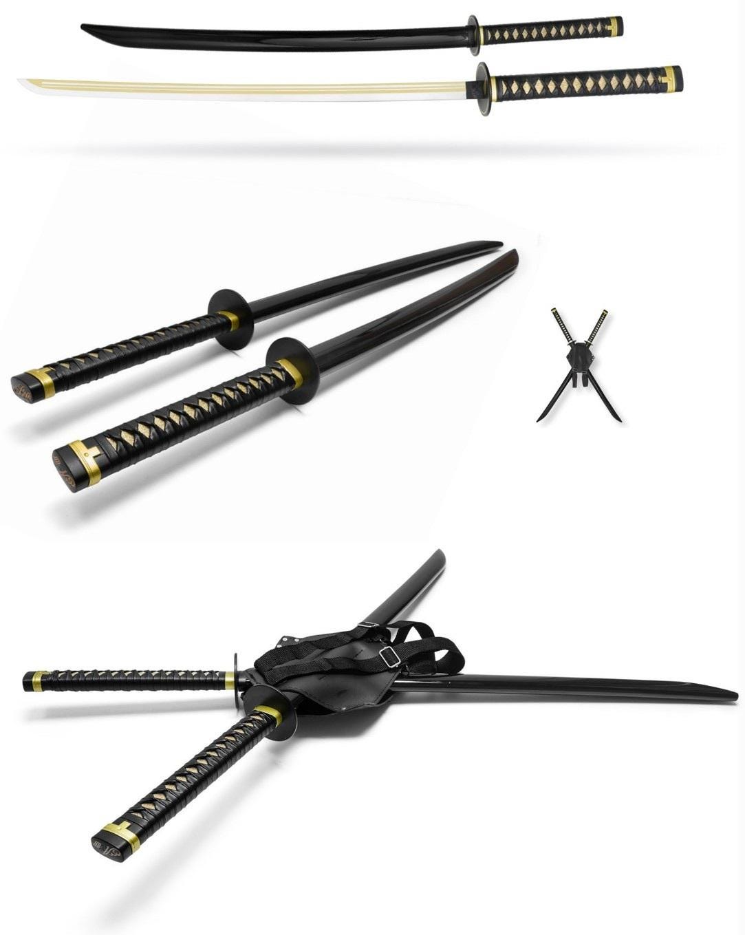 Monogram Custom Japanese Katana, Personalized Sword, Engraved Sword, Japanese Katana Practice Samurai Double Sword w/ Scabbard & Back Holder