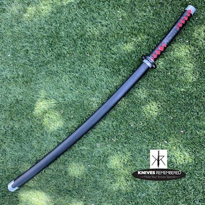 Monogram Sword, Custom Sword, Personalized Sword, Engraved Sword, 41&quot; Metal Fantasy Samurai Replica Demon Slayer Sword Tanjiro w/ Scabbard