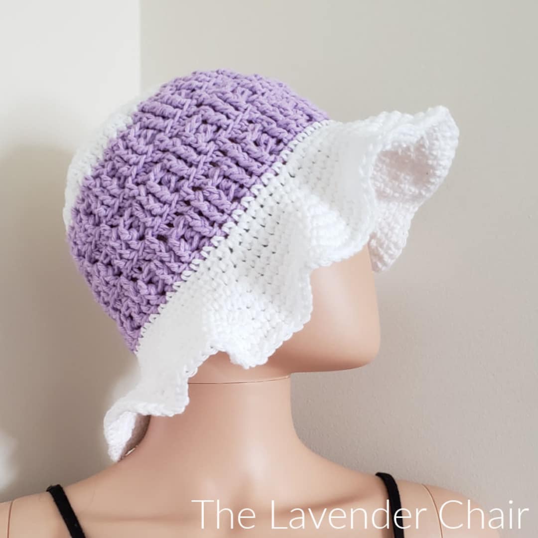 Handmade Lavender and white velvet soft floppy Crochet Hat White+and+Lavender+Cotton+  main image 2