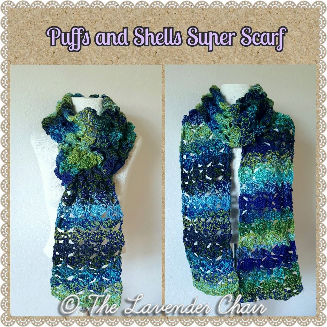 Puffs and Shells Super Scarf Crochet Pattern *PDF FILE ONLY* Instant ...