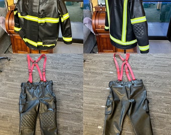 Leder Feuerwehrmann Jacke Hose und Hosenträger