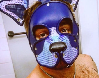 Capucha de cuero y holográfica para cachorro