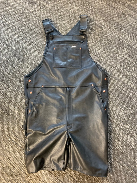 Leather overall shorts deals