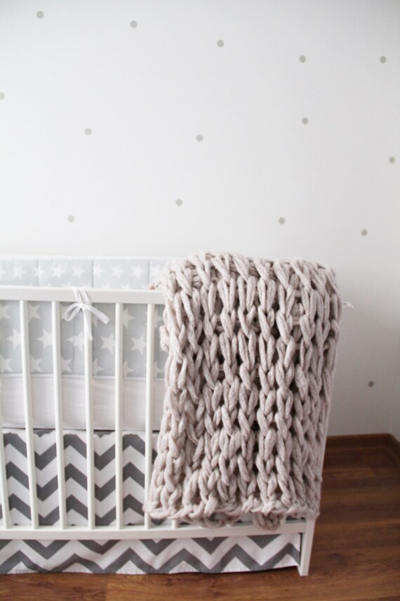 Baby Blanket Chunky Knit Blanket Nursery Decoration Baby Prop Chunky Knit Throw Light Beige Hand Knit
