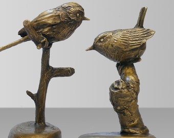 Bronze Bird Sculpture Set: Wren & Long-Tailed Tit Wildlife Art