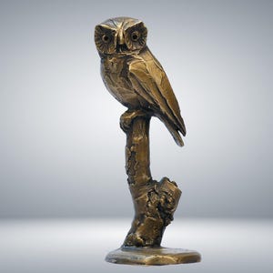 Intricate Bronze Owl Sculpture - Elegant Metallic Art for Display, Unique Gift, Wildlife Lover Ornament, Handmade Collectible Owl Statue