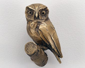 Bronze Owl Coat Hook: Detailed Sculpture, Artistic Home Decor