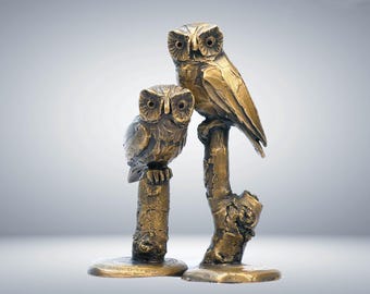 Bronze Owl Sculpture: Handmade Collectible Art, 8th Anniversary Gift