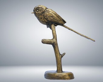 Bronze Long-Tailed Tit Sculpture: Elegant Bird Figurine Art