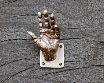 Solid Bronze Hand Coat Hook: Quirky Wall Art, Home Decor (10-12cm) No.2