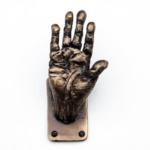 Hand Coat Hook 9, stop hands, stop art, hold it right there, bronze door pull, prayer hands, hand art, hello, hand wave, brass coathook