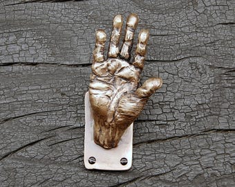 Handmade Bronze Stop Gesture Coat Hook: Functional Wall Art No.9