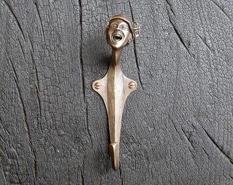 Art Deco Bronze Wall Hook: 1920s Laughing Woman Sculpture. No. 2