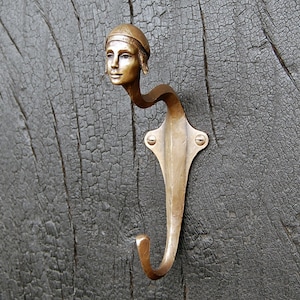 1920&#39;s Inspired Art Deco Sculptural Coat Hook 1, flapper female, jazz coat hook, jazz wall art, jewellery holder, bronze jazz, 1920&#39;s brass