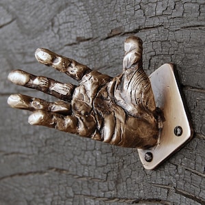 Solid Bronze Hand Coat Hook: Unique Wall Hanger (10-12cm) No.5