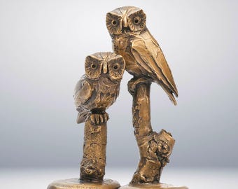 Bronze Owl Sculpture: Handmade Collectible Art, 8th Anniversary Gift