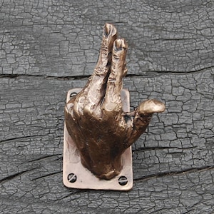 Whimsical Hand Coat Hook in Solid Bronze: Quirky Wall Accent (10-12cm) No.8