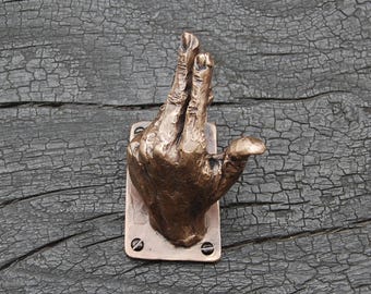 Whimsical Hand Coat Hook in Solid Bronze: Quirky Wall Accent (10-12cm) No.8