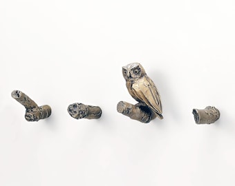 Bronze Owl and Twig Wall Hooks: Nature-Inspired Cast Bronze Decor