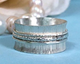 Brede zilveren ring, brede bandringen voor vrouwen, Sterling zilveren ringband, statement ringen zilver 925, klassieke ring, jubileumring voor haar