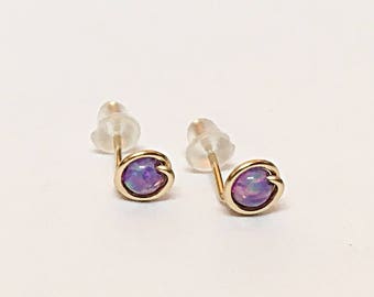 Opal stud earrings, classic 3mm studs, purple opal stud earrings, simple jewelry, opal jewelry, ear studs, gift for her, opal jewelry, studs