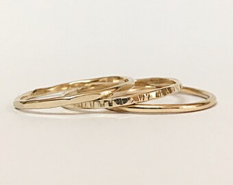 14k Solid Gold Thin Stacking Ring Set Stacking Ring Set Gold - Etsy