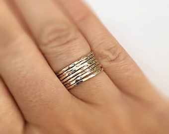 Silver Stacking Rings Set of 7, Gift For Her Thin Stacking Rings Set, Thin Minimalist Gold Stacking Rings Petite Stackable Rings Small Rings