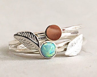 Stacking Rings Set Silver, Opal Rings For Women, Stackable Ring Set Silver, Thin Rings Silver, Rings Stackable Silver, Set Of Rings Jewelry