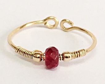 Midi Ring Gold, Adjustable Ring For Women, Gold Knuckle Ring Adjustable, Red Stone Ring, Toe Ring Gold, Thin Ring With Red Stone, Agate Ring