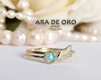 Solid Gold Rings 14k, Opal Ring Set, Opal Jewelry Ring, 14k Real Gold Ring, Stack Rings Solid Gold, Stackable Rings Set 14k, Gemstone Rings