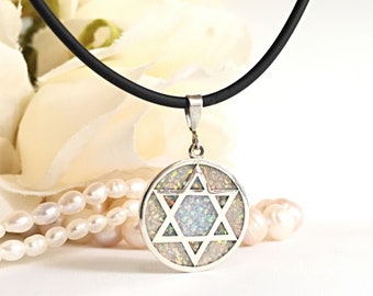 Collar Magen David, collar de ópalo para hombres, collar de estrella de David, collar de cordón con colgante, collar de joyería de ópalo, collar judío mujeres