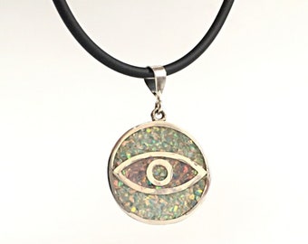 Collar de mal de ojo hombres, collar de protección para las mujeres, collar de ópalo de plata, collar de cordón con colgante, collar de encanto joyería de mal de ojo de ópalo