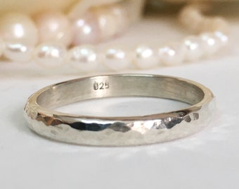 Anniversary Ring For Her, Silver Ring Men 925, Hammered Ring Band, Classic Ring For Men, Simple Rings For Women Silver, Half Size Ring 925