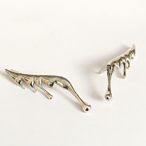 Ear Climber Earrings Sterling Silver, Long Ear Climber Gold, Melted Earrings, Ear Crawler Earrings Pierced, Bar Earrings, Tear Earrings 14K