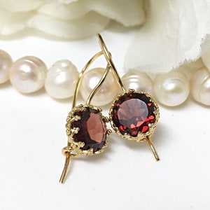 Gold Garnet Earrings 14k Drop Earrings Gold, Solid Gold Garnet Jewelry, Gemstone Earrings Dangle, January Birthstone Earrings 14k Gift Idea