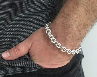 DierCosy Unisex Heart Crystal Bracelet Clear Rinestone 8.5 Inch Cuba Link 12mm Chain Bracelet Silver 