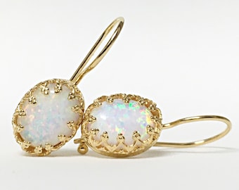 Gold Opal Earrings 14k Drop Earrings Gold, Gemstone Earrings Dangle, Solid Gold Opal Jewelry, Wedding Earrings Gift, Birthstone Earrings 14k