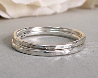 Stacking Rings Silver Set, Stackable Ring Set For Women, Hammered Ring Silver, Thin Rings Set, Rings Stacking Set, Faceted Ring Stackable