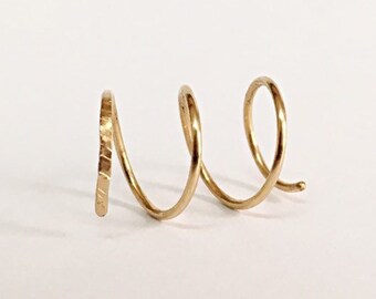 Triple Hoop Earrings 14K Gold Ear Threader Earrings Double Hoop Earrings, Triple Piercing Hoop, Double Spiral Earrings, Cartilage Earring