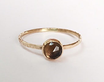 14K Solid Gold Stacking Ring, June Birthstone Smoky Quartz Ring, Gold Stacking Rings Solid Gold Rings For Women, Thin Ring, Stack Rings