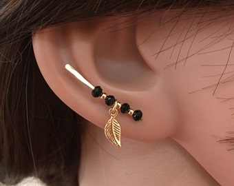 Climber Earring Gold Ear Crawler Earrings Gold Ear Climber Gold,  Leaf Ear Climber Leaf Ear Crawler, Ear Climber Earrings Leaf Earrings Gold