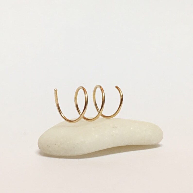 Triple Hoop Earrings 14k Gold Spiral Earrings Ear Climber Etsy