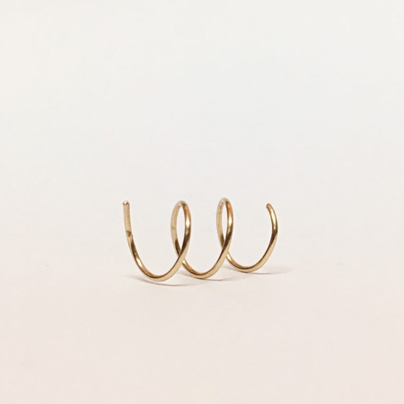 Triple Hoop Earrings 14k Gold Spiral Earrings Ear Climber Etsy