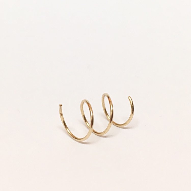 Triple Hoop Earrings Gold Ear Threader Earrings Triple | Etsy