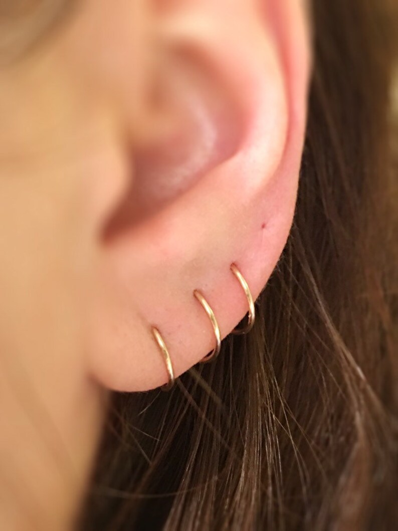 Triple Hoop Earrings 14k Gold Spiral Earrings Ear Climber Etsy