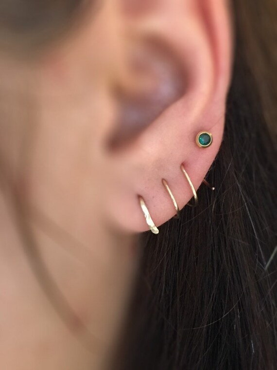 Spiral Earrings Gold Triple Hoop Earrings Triple Piercing Hoop Threader Earrings Gold Spiral Hoop Triple Cartilage Piercing Hoop Earrings